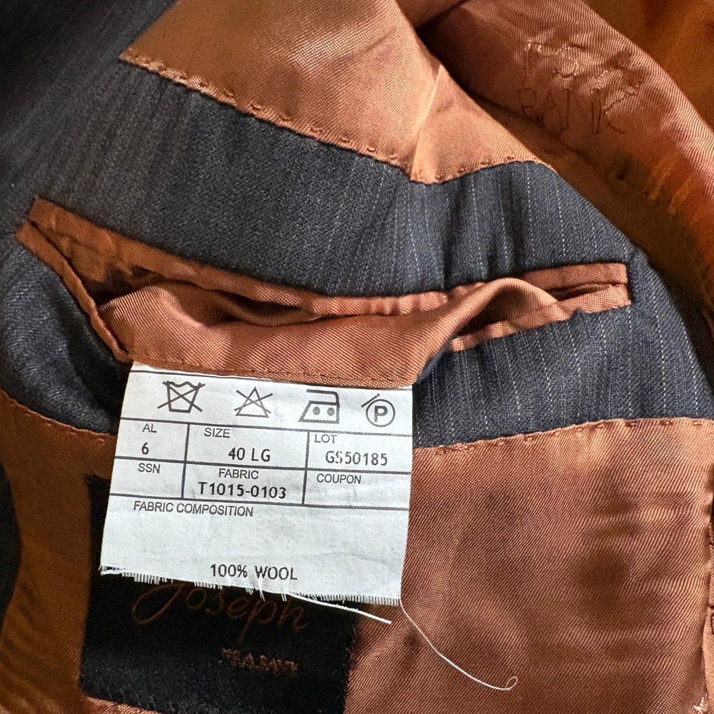 Jos A Bank Joseph Slim Fit Blazer Mens 40L Charcoal Grey Wool Pinstripe Jacket - Picture 8 of 12